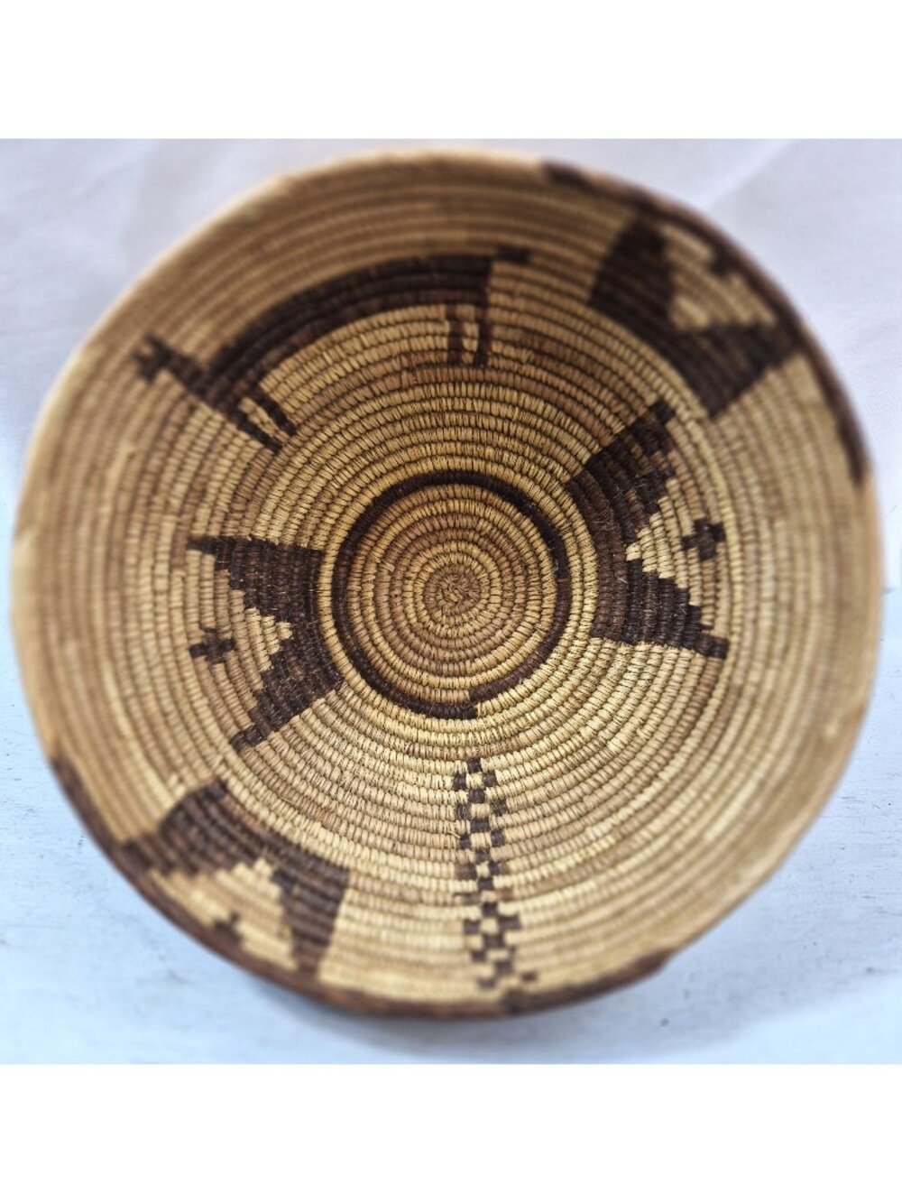 Vintage Handmade Woven Basket With Geometric Animal Motifs Earthy Tones